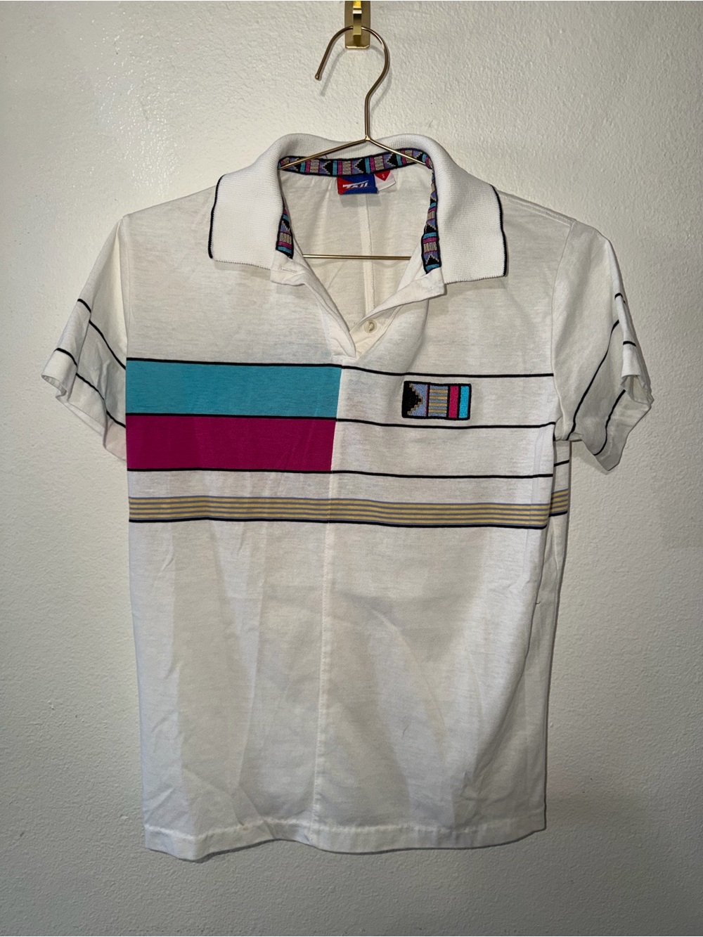 Tail White Polo with Teal and Magenta Stripes